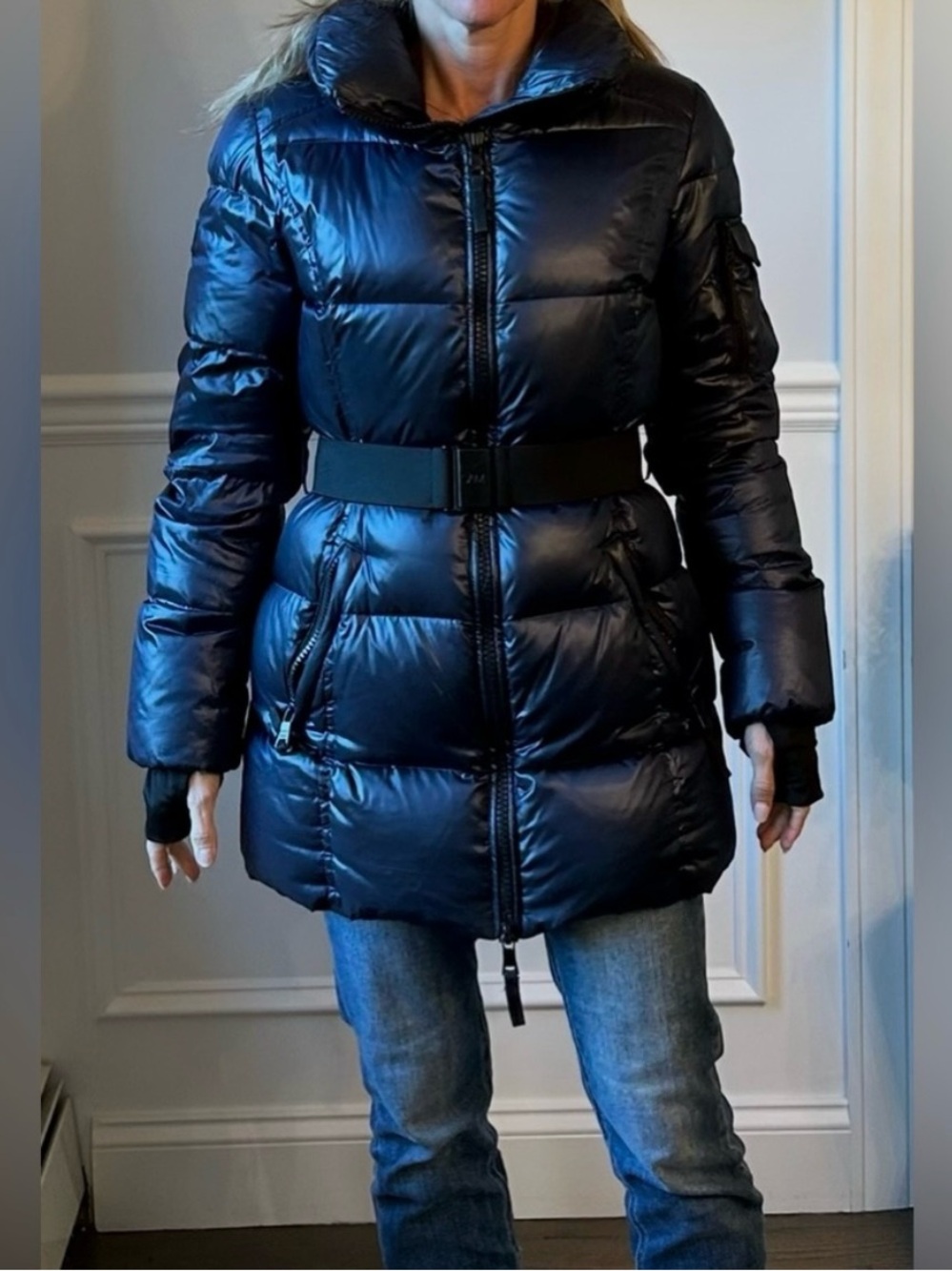 Women’s Black Puffer Coat with Belt